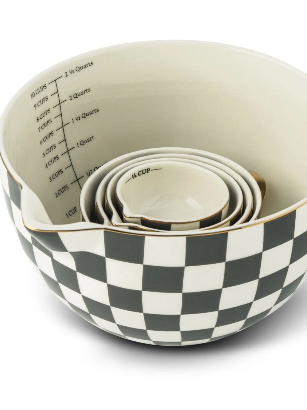 Thyme & Table 5-Piece Ceramic Mixing Bowl and Measuring Set - Black Checkered - Picture 1 of 3